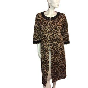 Newport News Women’s Jeweled Leopard Print 3/4 Sleeved Coat